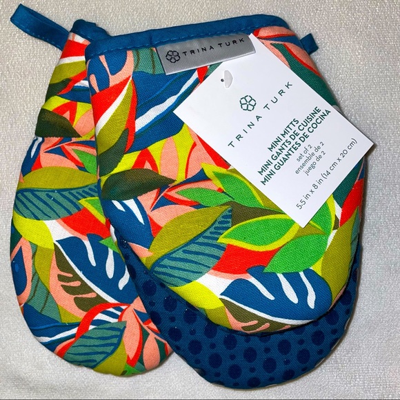 🎉HP🎉New! Trina Turk 4pc Topical/Palm Leaf Print Hand Towel+ Oven Mitt Set🏝🌺 - Picture 4 of 14